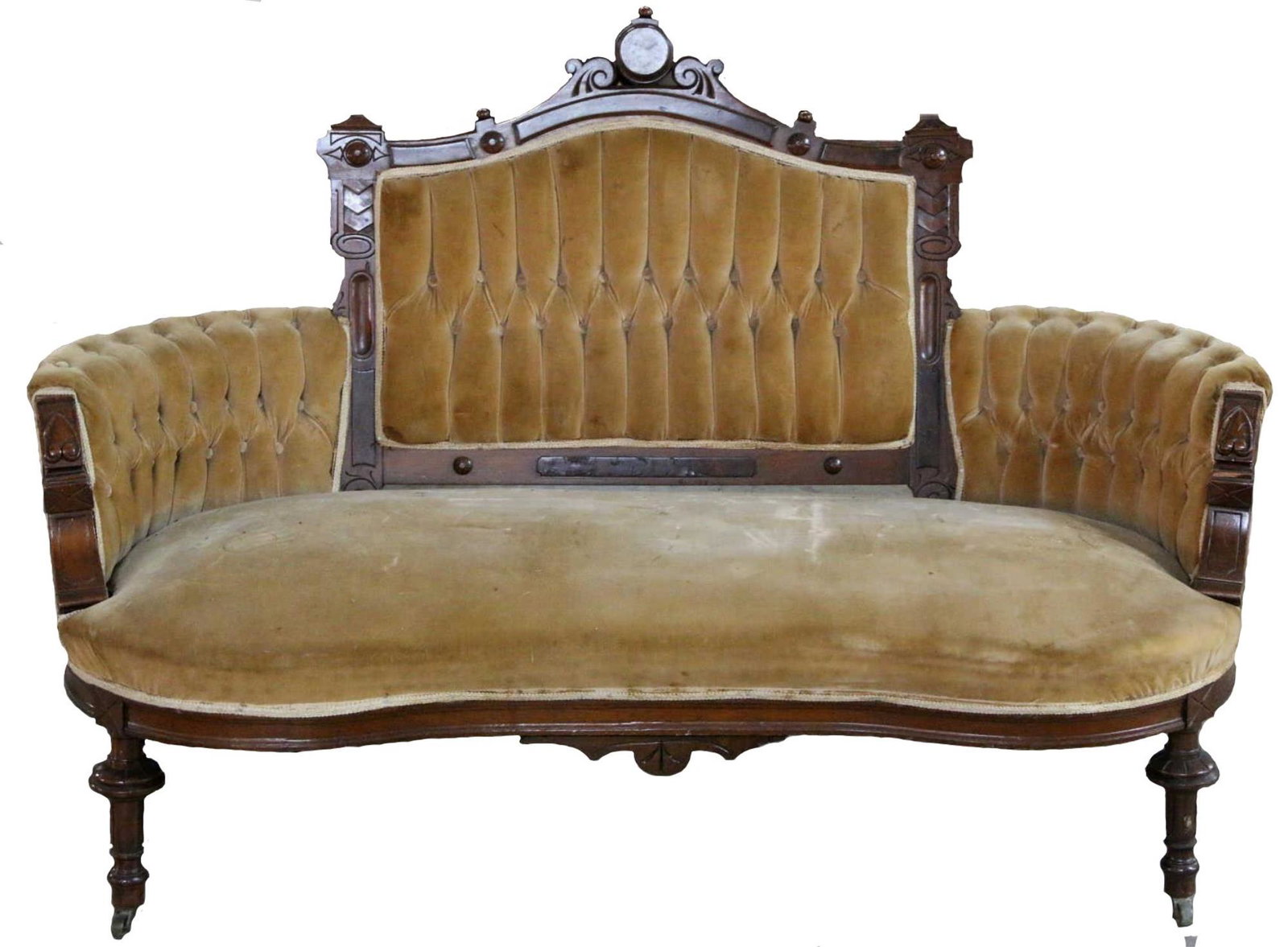 AMERICAN ANTIQUE INLAID WALNUT VICTORIAN SOFA: AMERICAN ANTIQUE INLAID WALNUT VICTORIAN SOFA Condition GOOD