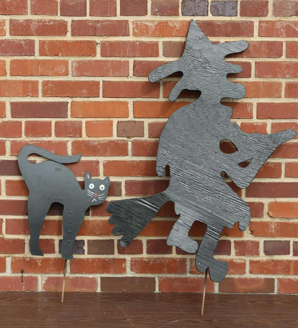 HALLOWEEN WITH & CAT LARGE STAKED YARD DECORATION: HALLOWEEN WITH & CAT LARGE STAKED YARD DECORATION Condition GOOD