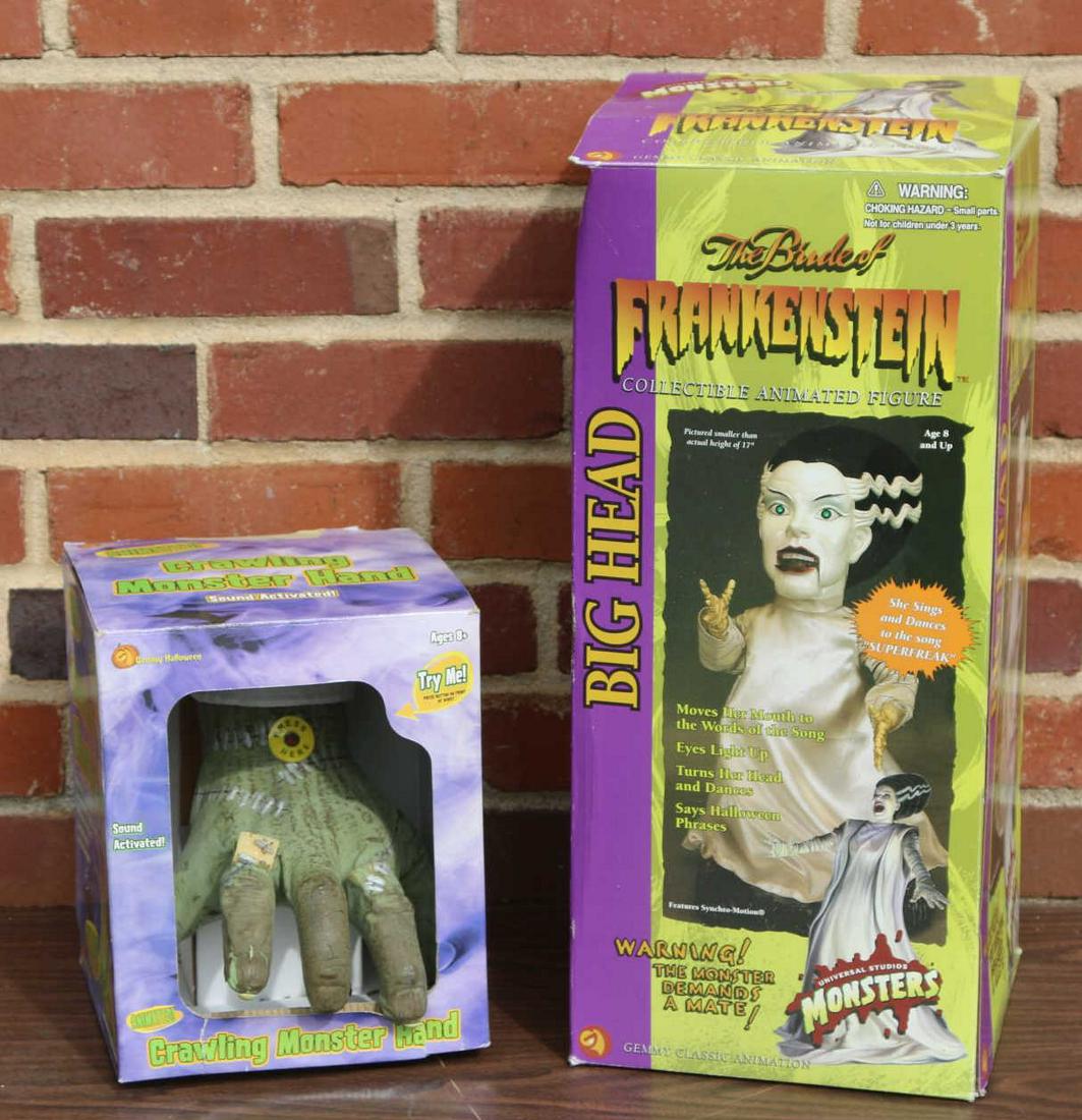 BRIDE OF FRANKENSTEIN & CRAWLING HAND DECORATIONS: ANIMATED HALLOWEEN DECORATIONS INCLUDING BRIDE OF FRANKENSTEIN AND CRAWLING HAND Condition GOOD