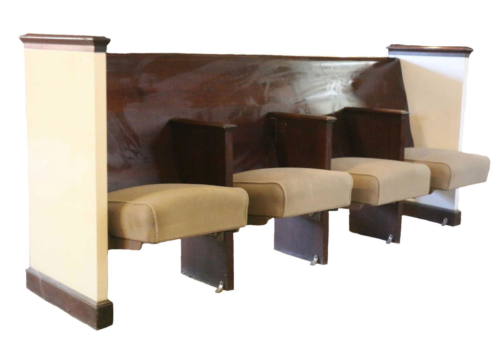 VINTAGE FOUR FOLDING MAHOGANY THEATRE SEAT (1 of 2)