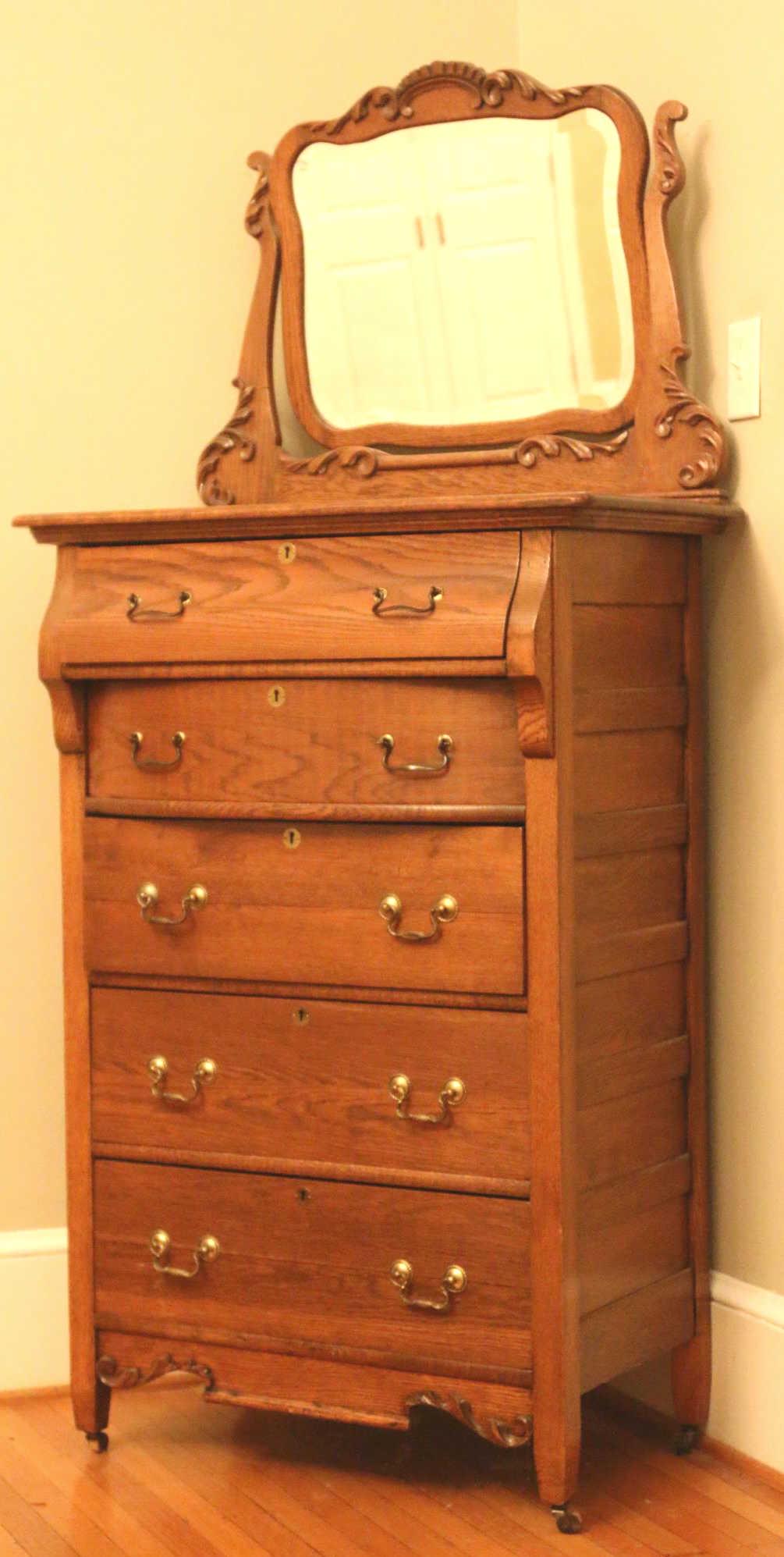 AMERICAN ANTIQUE OAK TALL MIRRORED BACK LINGERIE (1 of 3)