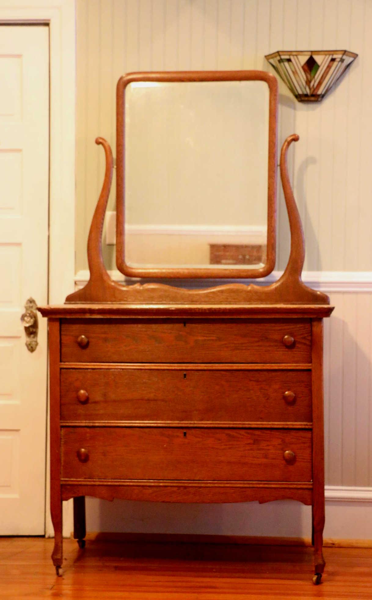 AMERICAN ANTIQUE OAK MIRRORED BACK DRESSER (1 of 2)