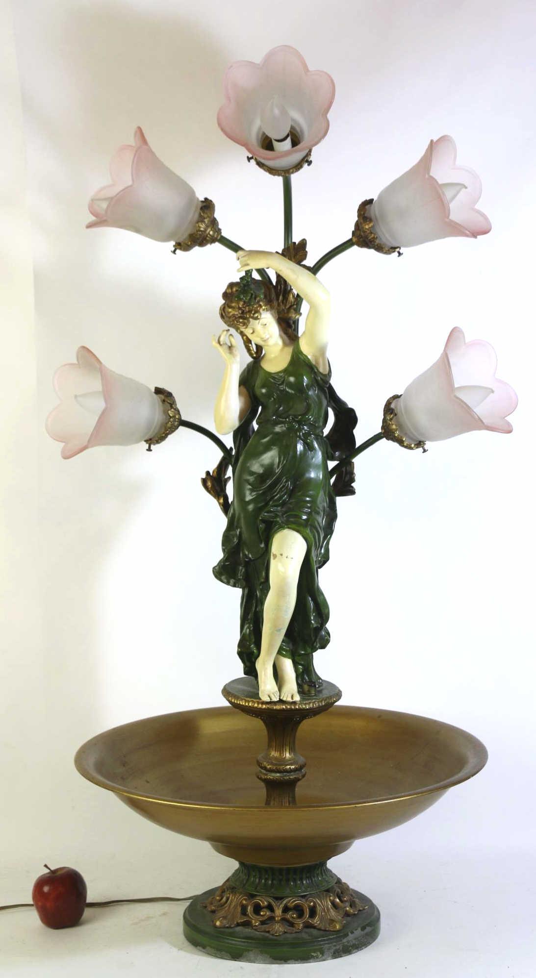FINE 39"PAINTED FIGURAL BRONZE STYLE ARTGLAS LAMP (1 of 3)