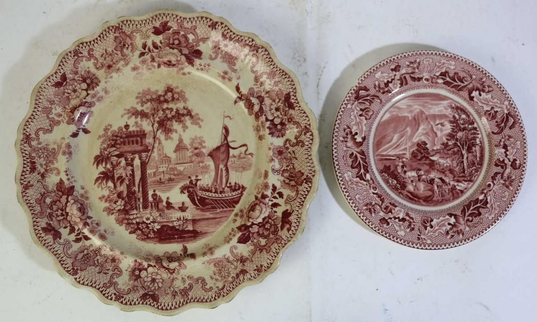 TWO ANTIQUE ENGLISH REDWARE CABINET PLATES (1 of 7)