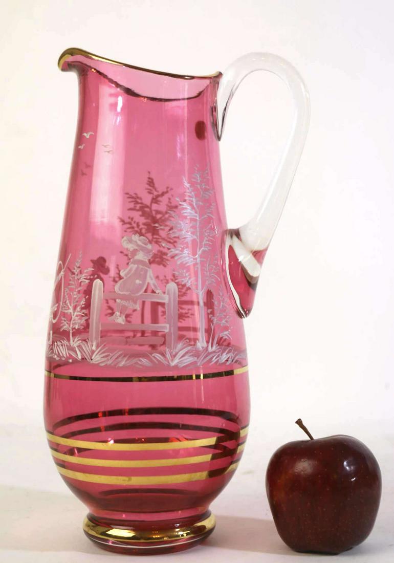 FINE 12' CRANBERRY HAND BLOWN PITCHER (1 of 3)