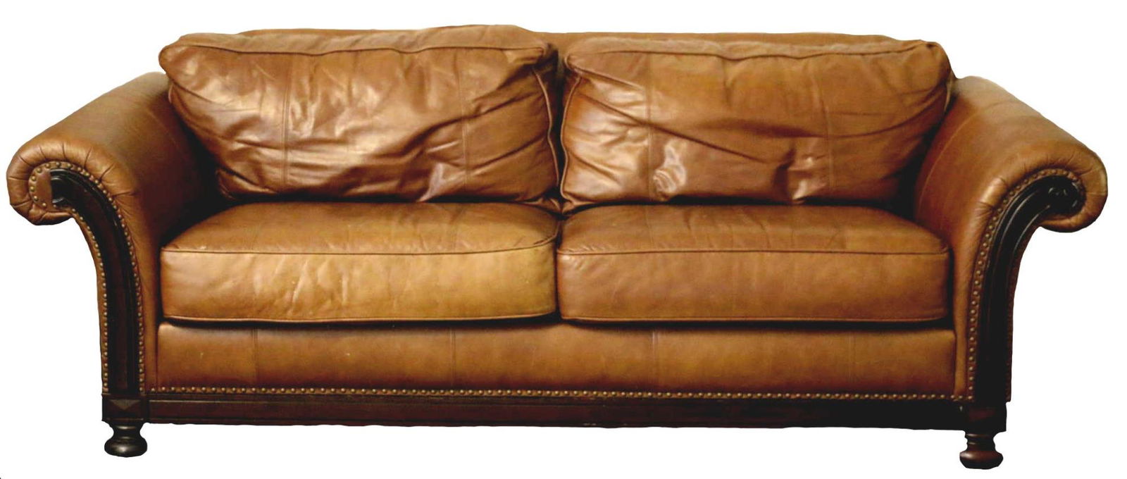 BERNHARDT FINE NAIL TRIMMED CARAMEL LEATHER SOFA (1 of 4)