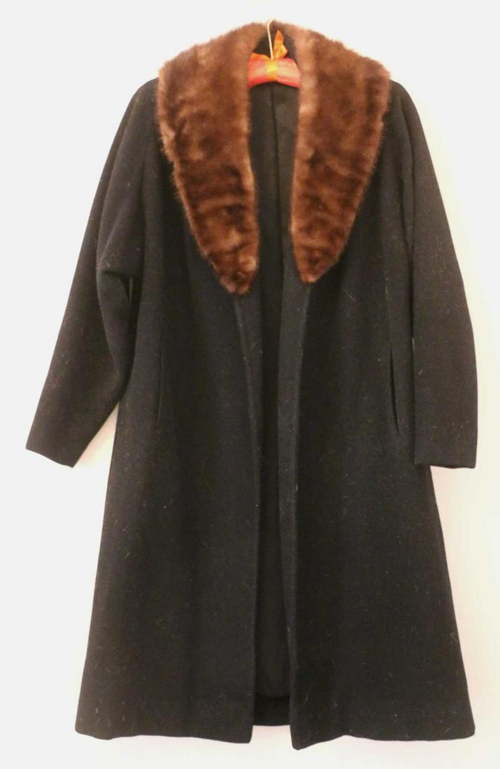 LADIES VINTAGE MINK COLLAR WOOL DRESS COAT (1 of 2)