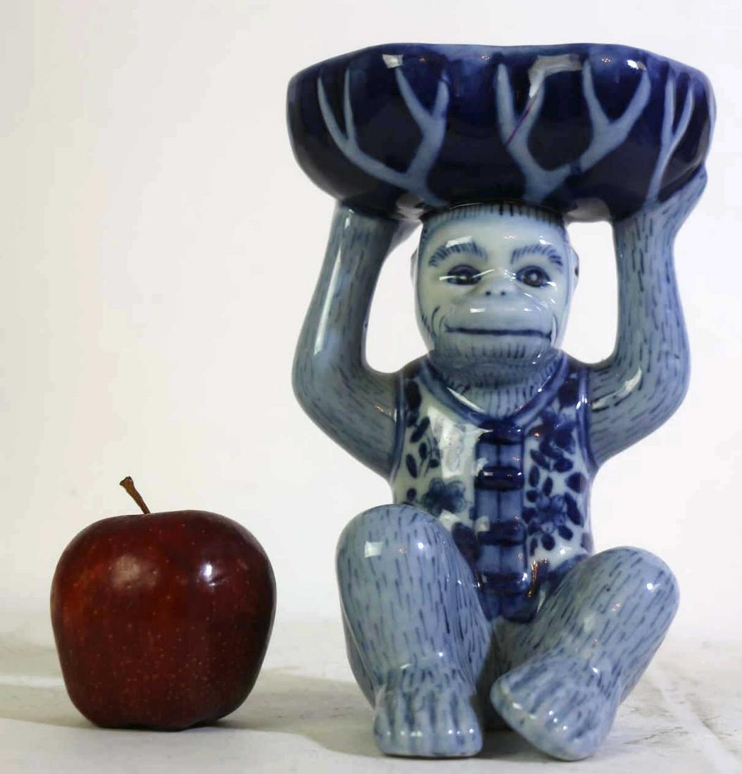 BLUE & WHITE PORCELAIN MONKEY COMPOTE VALET (1 of 2)