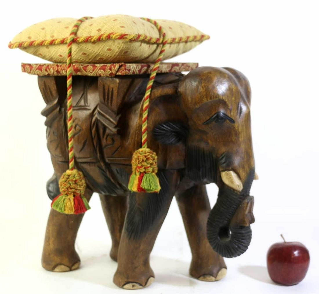 HAND CARVED & UPHOLSTERED ELEPHANT FOOT STOOL (1 of 3)