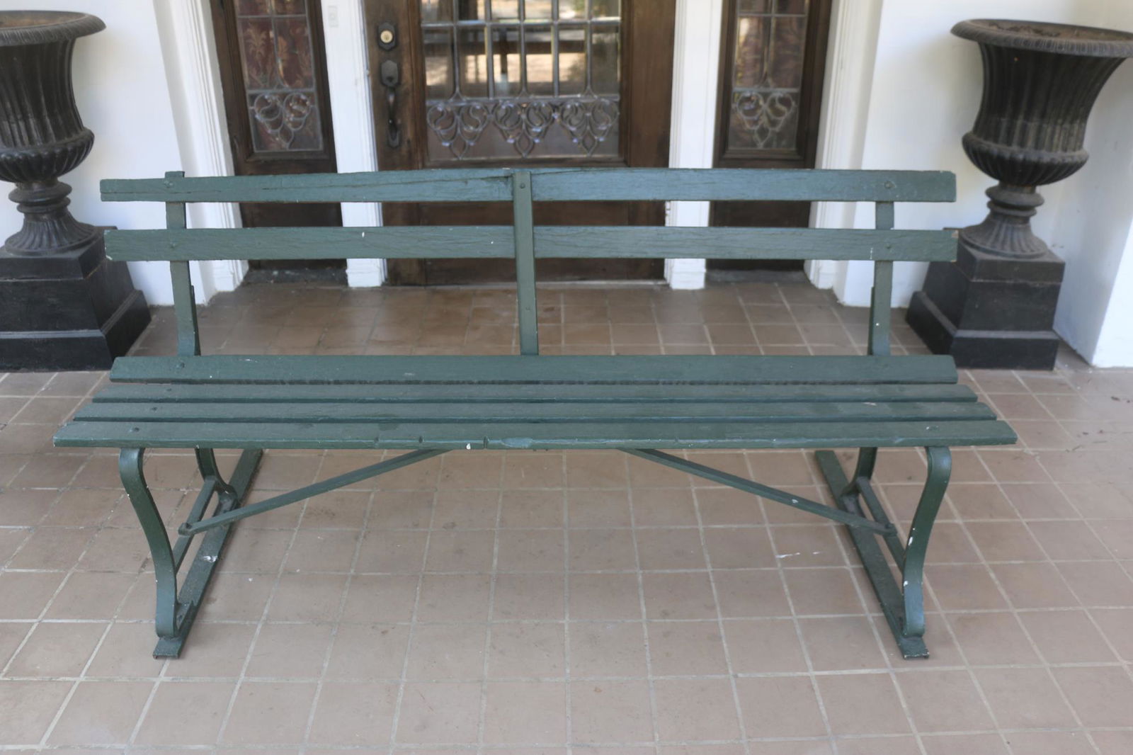 ANTIQUE 72" SOUTHERN IRON FRAMED PORCH BENCH (1 of 5)