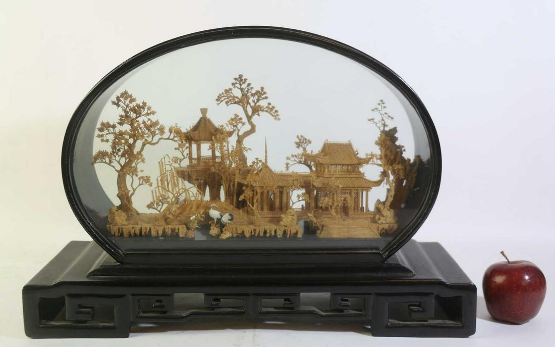CHINESE DECORATIVE 12" CORK SCULPTURE: CHINESE DECORATIVE 12" CORK SCULPTURE Condition GOOD H 12 W 8 D 7 IN