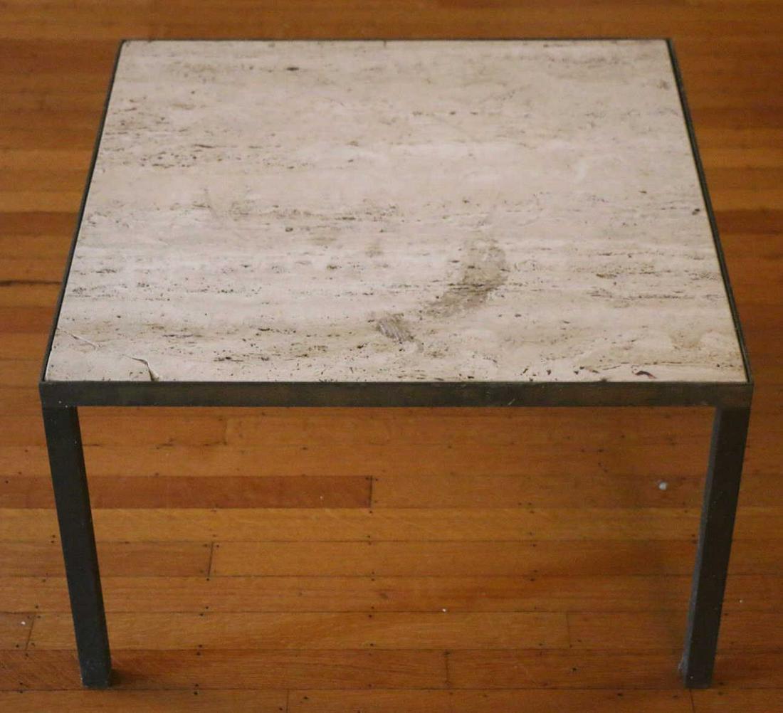 VINTAGE MODERN IRONWORK TRAVERTINE TILE TABLE (1 of 4)