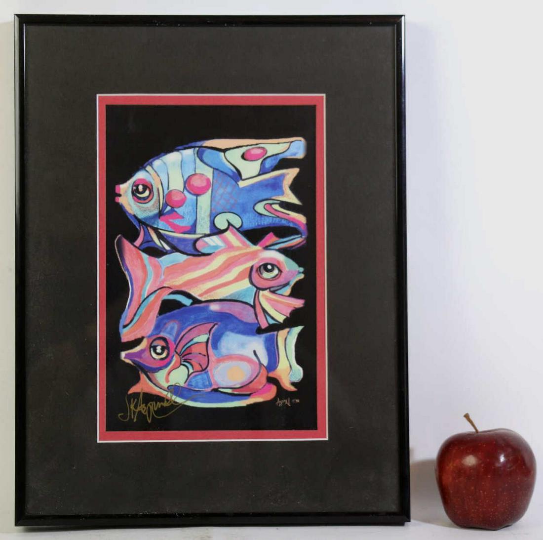 JOAN K. ASPINALL (BERMUDA) "TOTEM FISH" PRINT: JOAN K. ASPINALL (BERMUDA) "TOTEM FISH" PRINT Condition GOOD H 13 W 10 IN