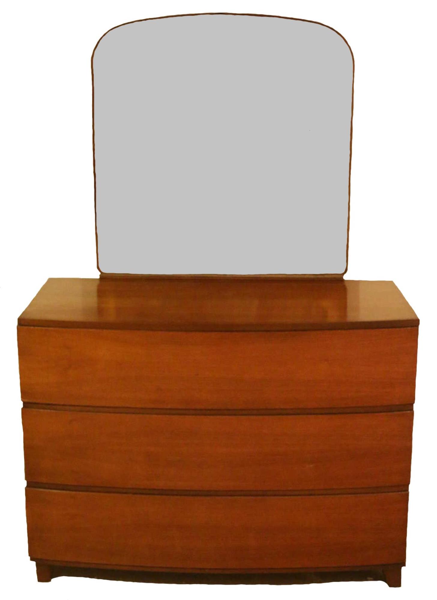 MID CENTURY MODERN BOW FRONT MIRRORED DRESSER (1 of 2)