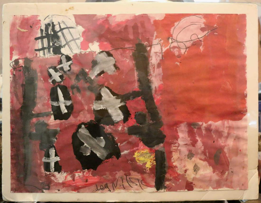 MODERN ABSTRACT WORK ON BOARD ILLEGEBLY SIGNED (1 of 2)