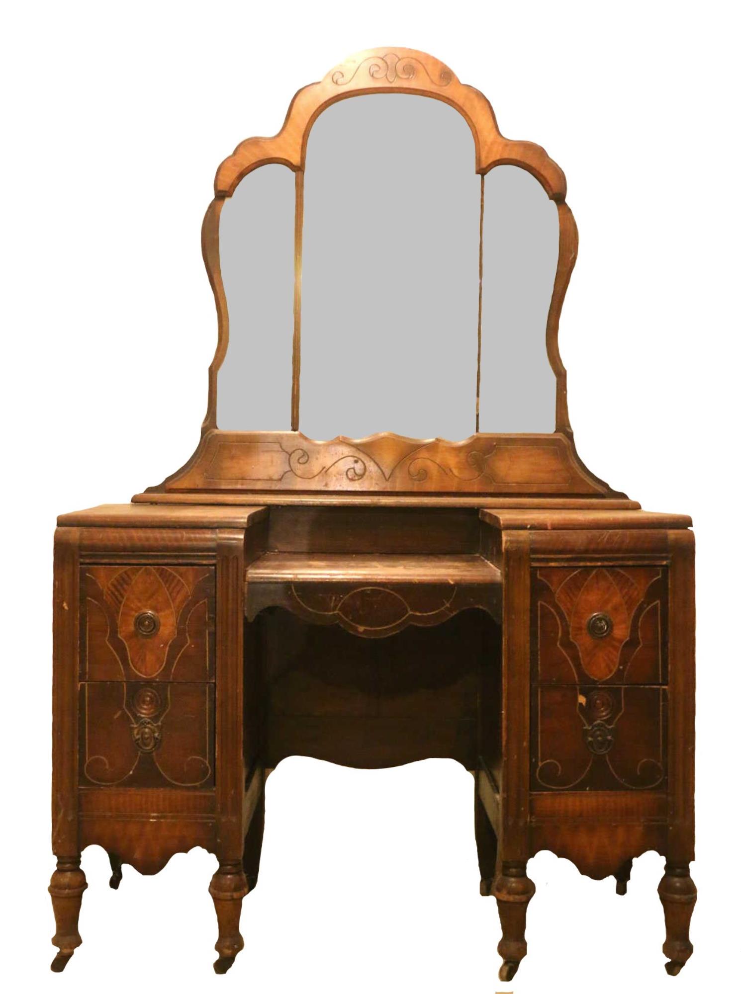 ART DECO MODERN WALNUT MIRRORED DRESSER (1 of 1)