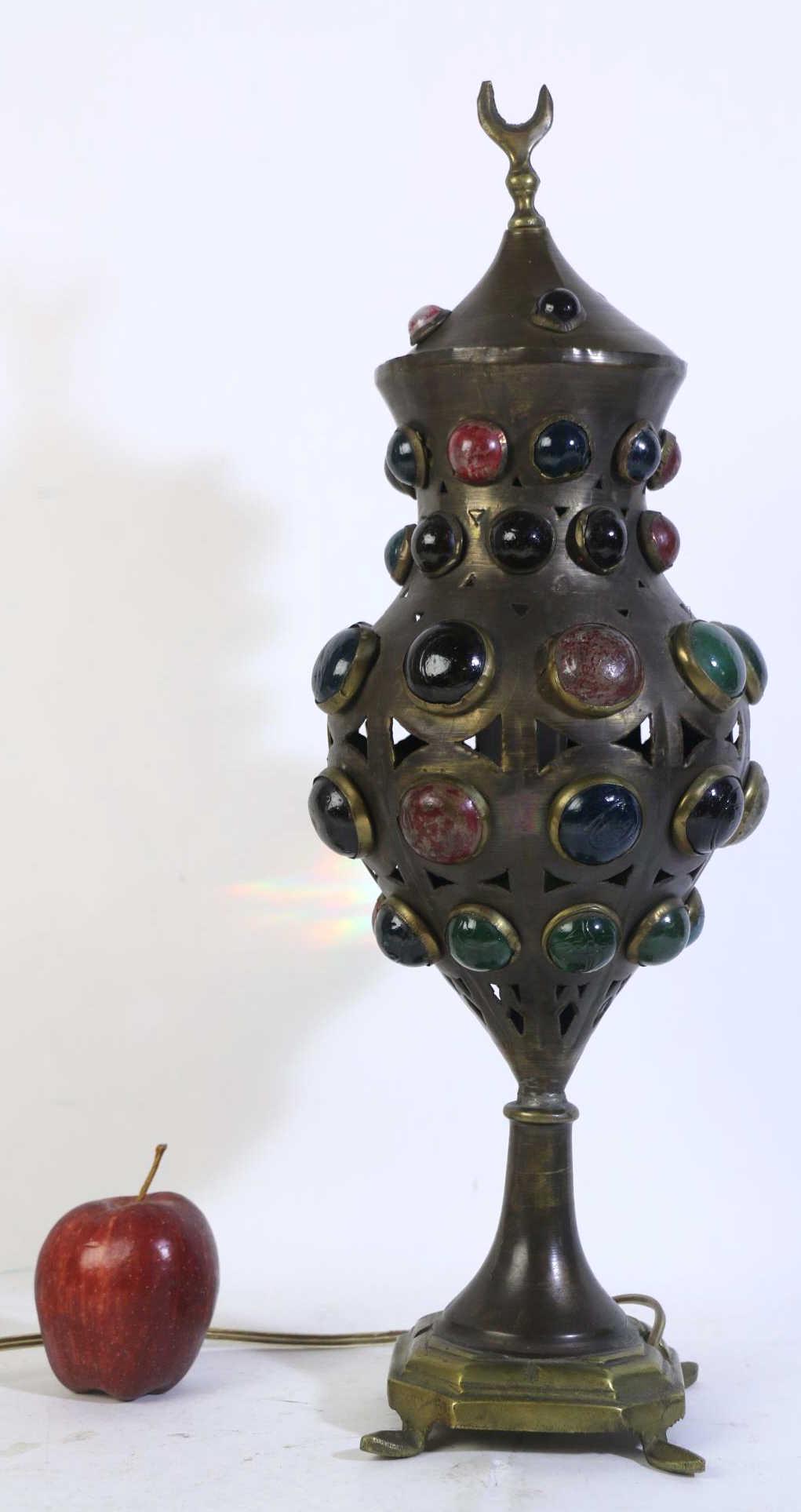 PERSIAN VINTAGE BEADED GLASS & STONE  LAMP (1 of 4)