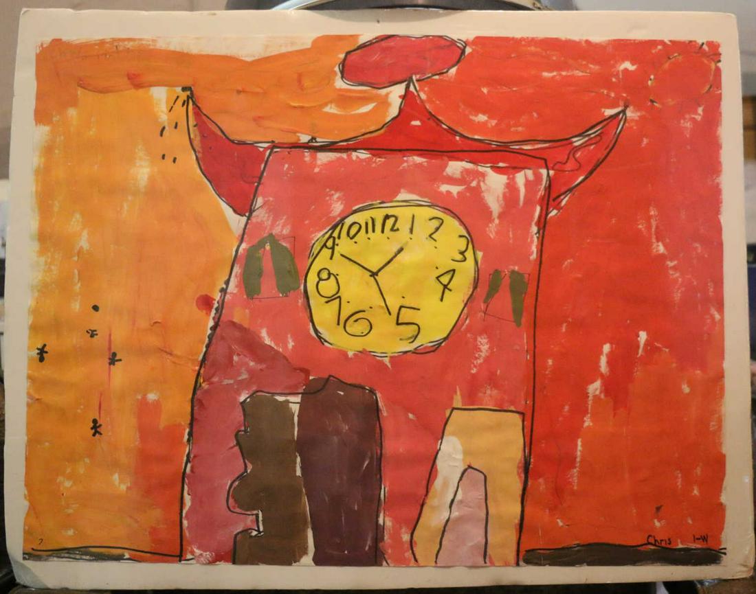 MODERN ABSTRACT WORK ON BOARD ILLEGEBLY SIGNED (1 of 2)