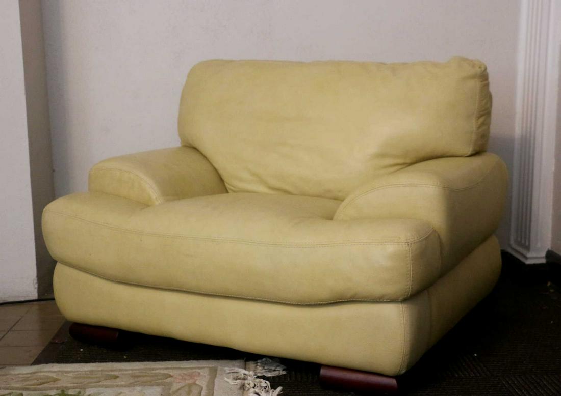 MODERN OVERSIZED LIGHT CAMEL LEATHER CLUB CHAIR (1 of 4)