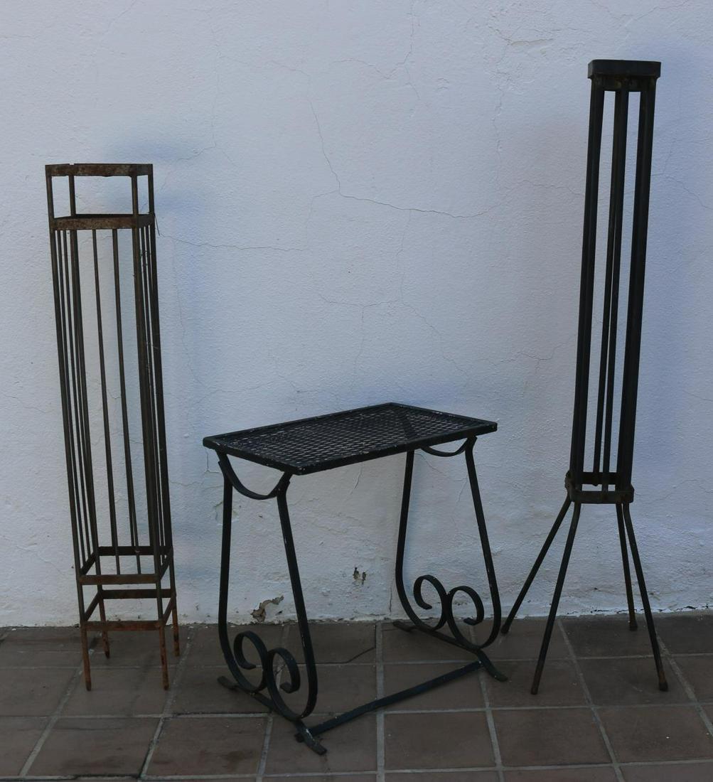 THREE VINTAGE IRONWORK STANDS / TABLE GROUPING (1 of 4)