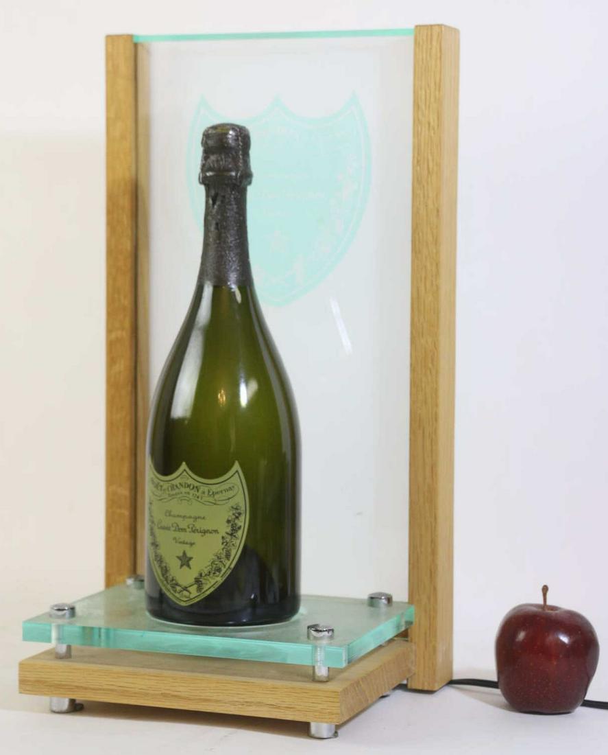 VINTAGE CHAMPAGNE BACKLIT BOTTLE DISPLAY: VINTAGE CHAMPAGNE BACKLIT BOTTLE DISPLAY Condition GOOD H 17 W 9 D 8 IN