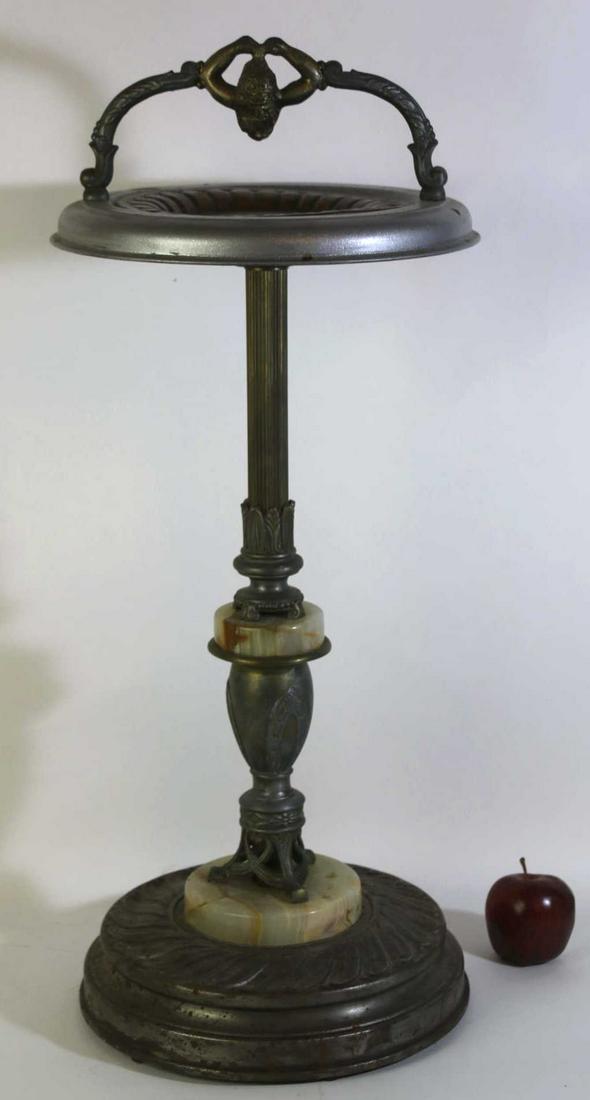 MCM VINTAGE ART DECO ONYX BASE SMOKING STAND: MCM VINTAGE ART DECO MARBLE BASE SMOKING STAND Condition GOOD H 27 W 11 IN