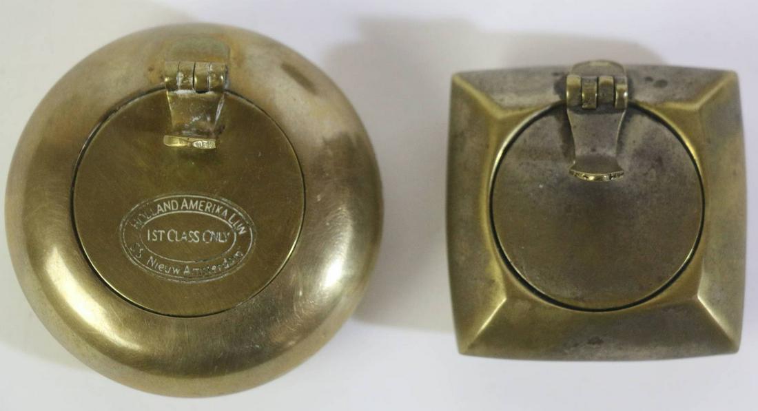 VINTAGE SHIPS BRASS COVERED ASHTRAY PAIRING: VINTAGE SHIPS BRASS COVERED ASHTRAY PAIRING Condition GOOD