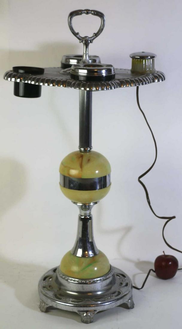 MCM VINTAGE ART DECO CHROME & ONYX SMOKING STAND (1 of 6)