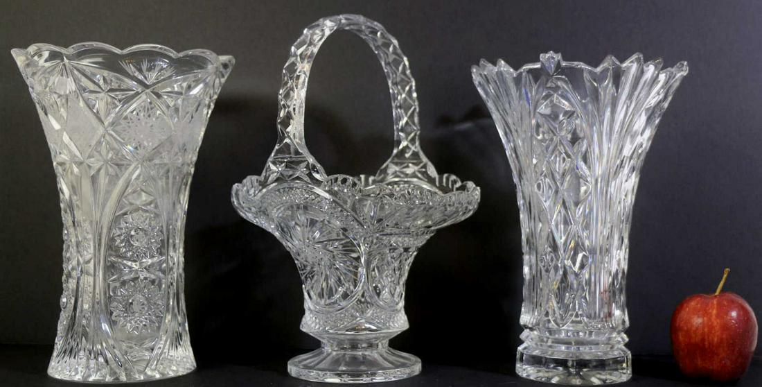 VINTAGE CRYSTAL  VASE & BASKET GROUPING (1 of 2)