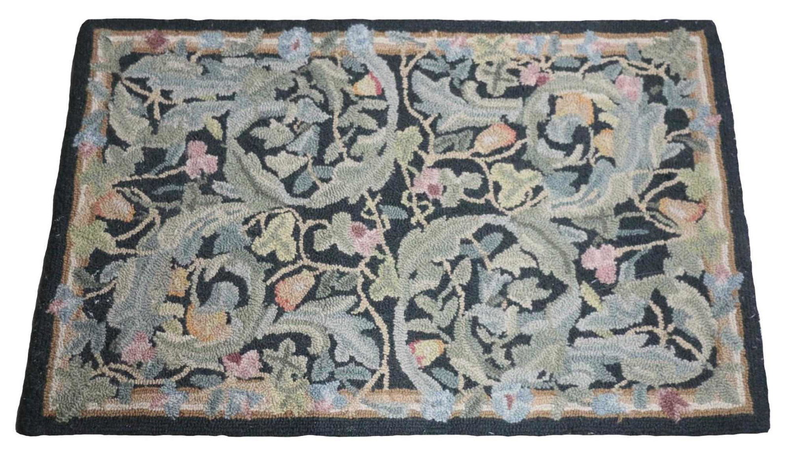 FINE ANTIQUE NEEDLEWORK AREA ENTRY RUG: FINE ANTIQUE NEEDLEWORK AREA ENTRY RUG Condition GOOD H 22 W 33 IN
