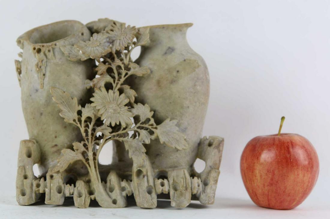 CHINESE ANTIQUE 7" SOAP STONE CARVING: CHINESE ANTIQUE SOAP STONE CARVING Condition GOOD H 7 W 7 D 2.5 IN