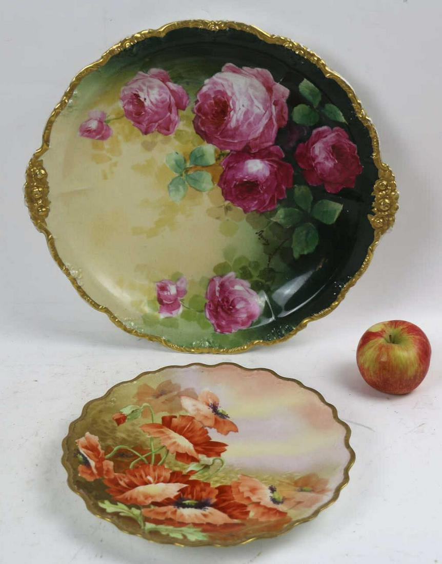 HAND PAINTED LIMOGE TWIN HANDLE CHARGER GROUPING: HAND PAINTED LIMOGE TWIN HANDLE CHARGER GROUPING Condition GOOD H 14 W 9 IN