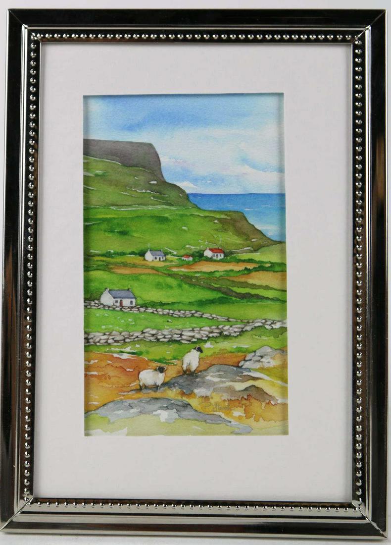 FINE SCOTTISH WATERCOLOR LANDSCAPE WORK: FINE SCOTTISH WATERCOLOR LANDSCAPE WORK OF SHEEP ON MOUNTAIN SIDE UNSIGHNED Condition GOOD H 8 W 5.5 IN