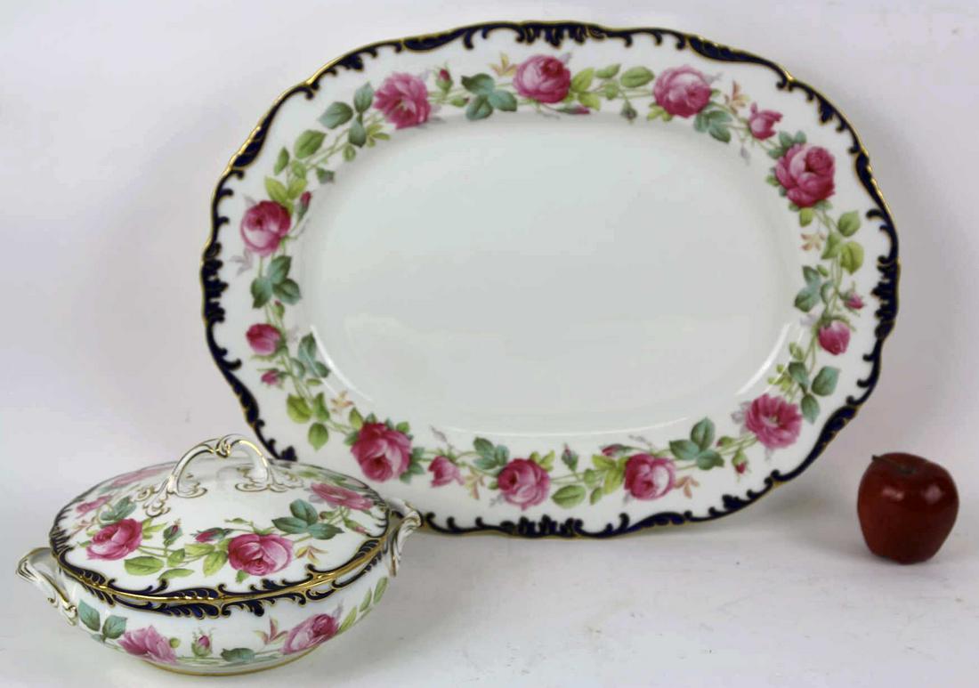 BRN WESTHEAD MORE & CO. FOR PITKINS BROOKS CHICAGO: BROWN WESTHEAD MORE & CO. FOR PITKINS BROOKS CHICAGO FINE FLORAL HAND PAINTED PORCELAIN COVERED TOUREEN & PLATTER PAIRING Condition GOOD