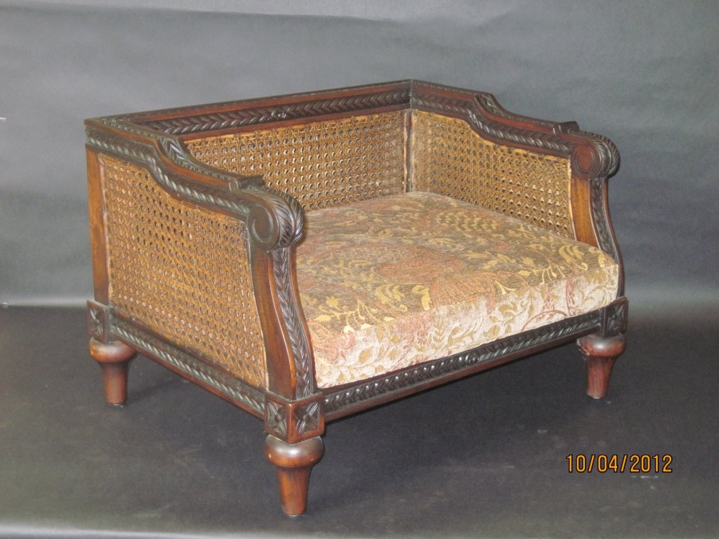 20TH CENTURY FRENCH STYLE CARVED DOG BED:: 20th century French style carved dog bed. 16" X 23.5" X 18".