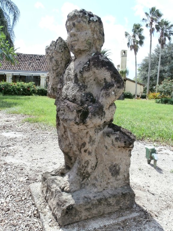 ANTIQUE SPANISH STONE CARVED FIGURE ON COLUMN:: Antique Spanish stone carved figure on column. Phase 1- Lift required. Reclamation terms: The Talmo property has been sold for tract development. The house will be demolished. Included in this auction