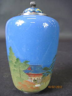 IMPORTANT JAPANESE CLOISONNÉ LIDDED AND SIGNED VASE:: Important petite Japanese cloisonné lidded and signed vase. 4" X 2.5".