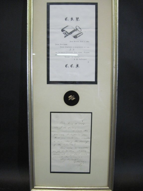 YALE SKULL AND BONES SECRET SOCIETY INVITATION:: Yale Skull and Bones Secret Society Invitation framed.