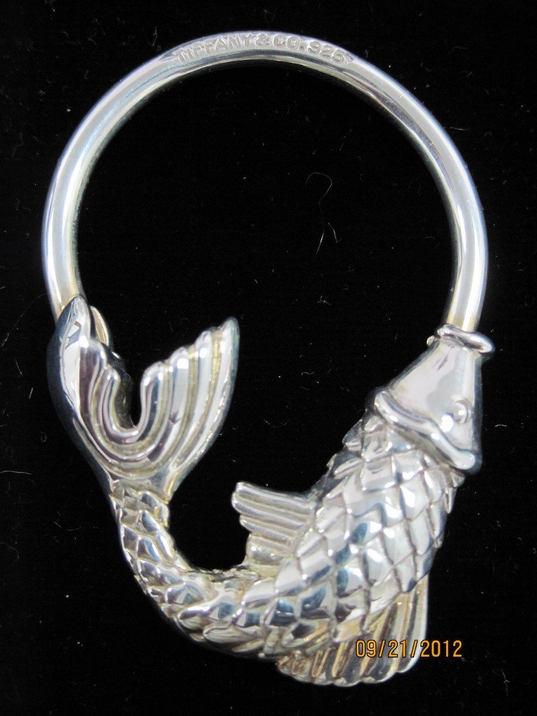 TIFFANY & CO. STERLING FISH KEY RING:: Tiffany & Co. sterling fish key ring.