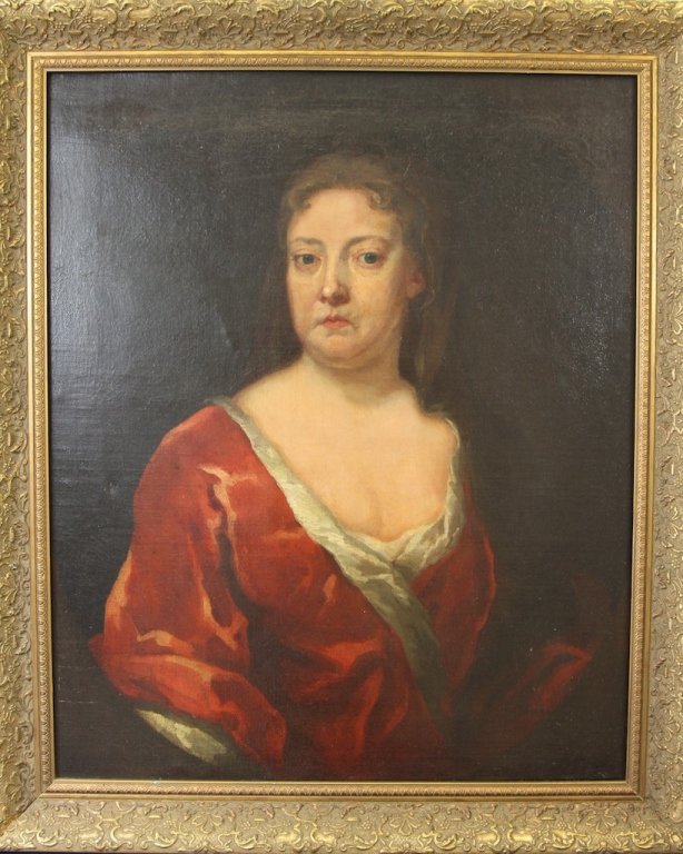 ANTIQUE OIL ON CANVAS PORTRAIT OF A WOMAN:: 18th century oil on canvas portrait of a lady. British 34.75"H X 24.75"W, sight.