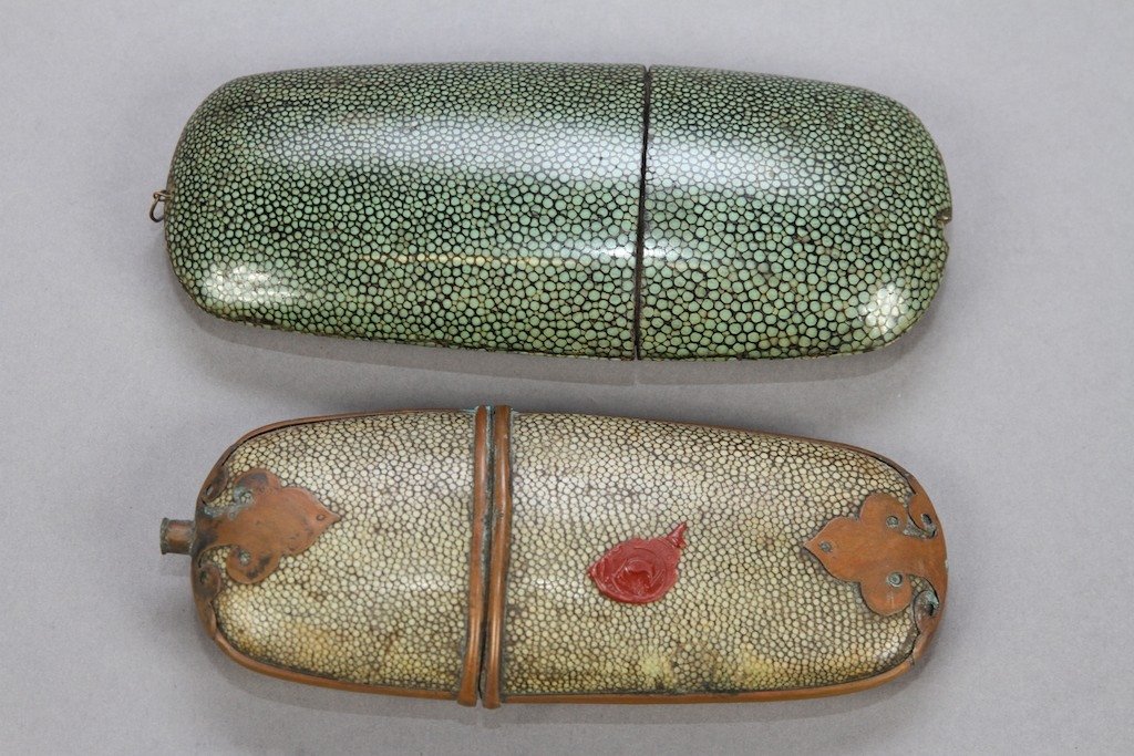 TWO JAPANESE SHAGREEN CASES:: 7" X 3", and 6.75" X 2.75"