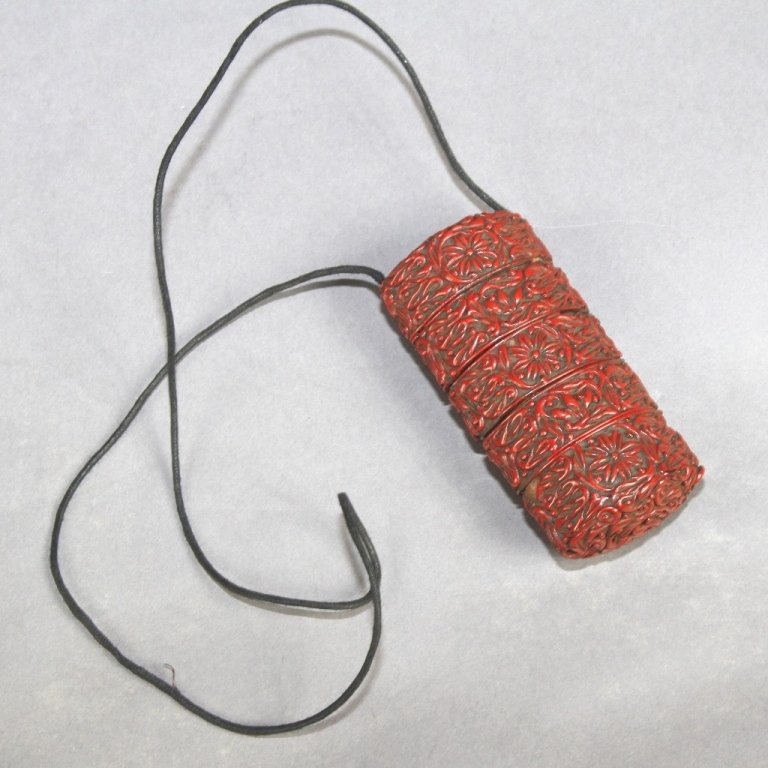 JAPANESE CINNABAR INRO:: 3.25"H