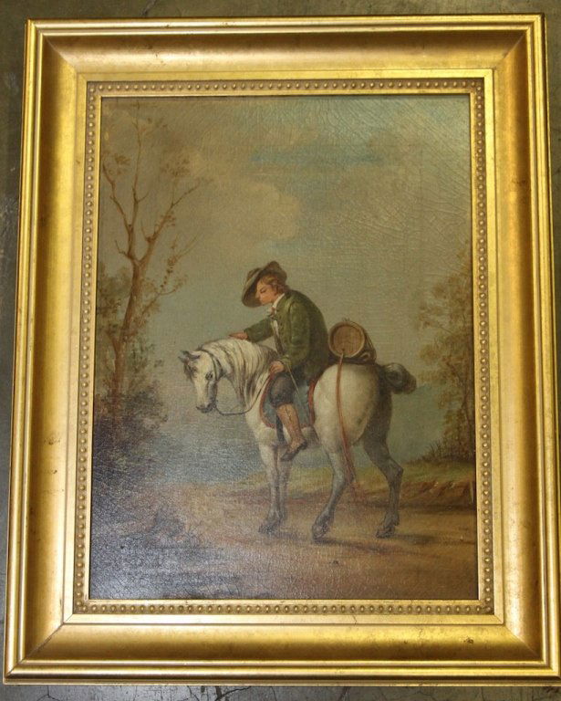 OIL ON BOARD MAN ON HORSE: 15.5"H X 11.5"W.