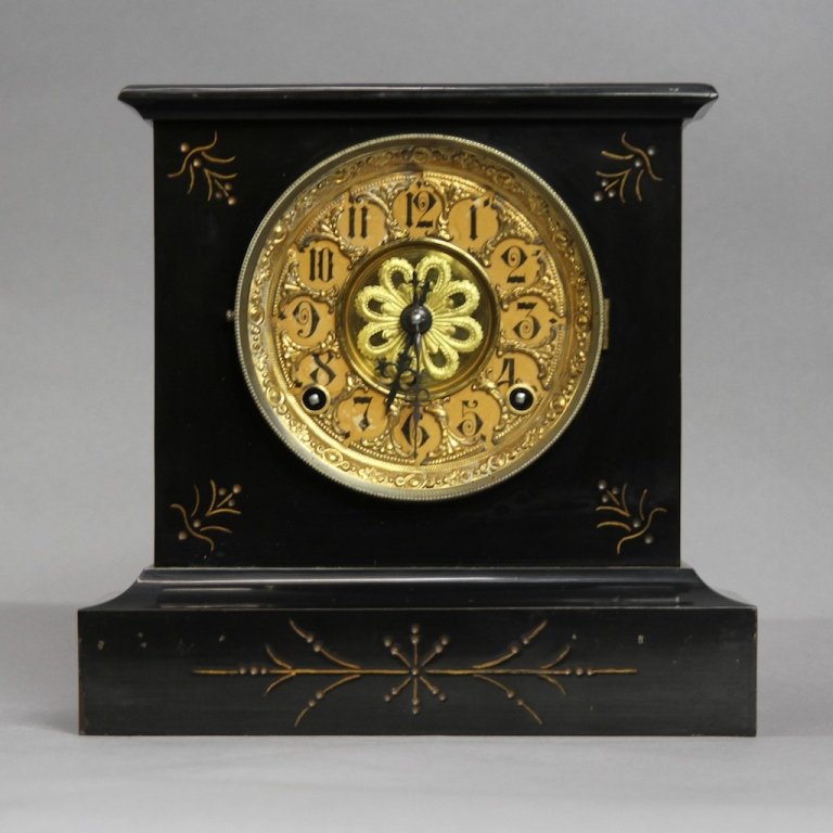 ANTIQUE MARBLE SHELF CLOCK:: 10"H X 4.5"D X 10.25"W.
