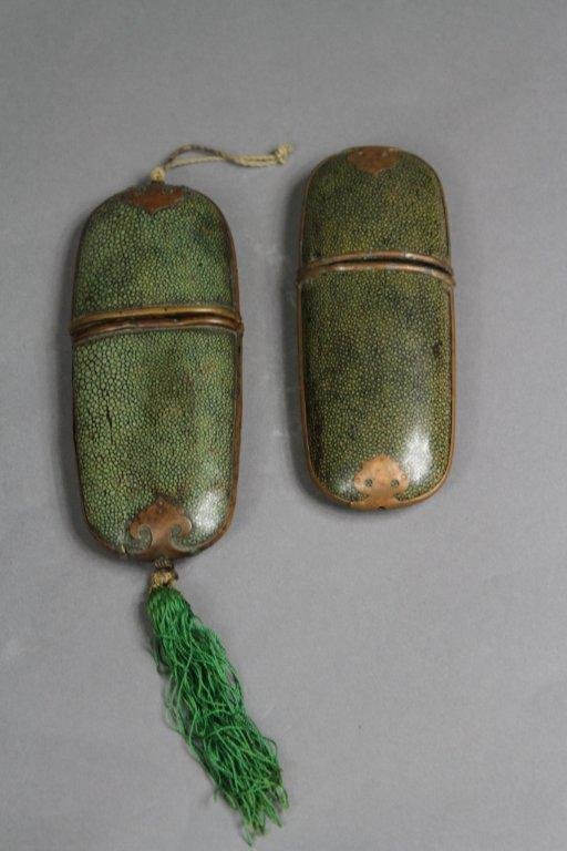 PAIR OF CHINESE SHAGREEN CASES:: 7.5"H X 3"W