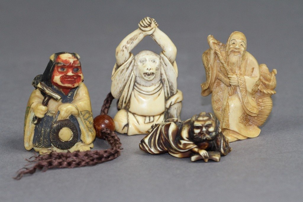 LOT OF ASIAN IVORY NETSUKE / MISC. FIGURES:: Tallest one: 2"H