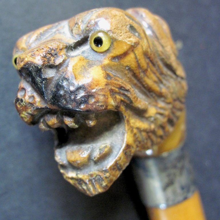CARVED TIGER WALKING CANE WITH BEAD EYES: 35".