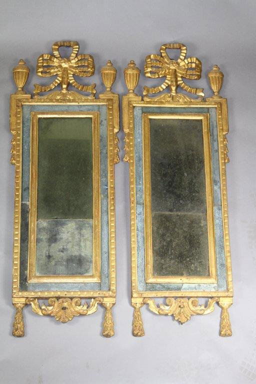 18TH CENTURY PAIR OF ITALIAN ANTIQUE MIRRORS:: 53.75"H X 19.25"W