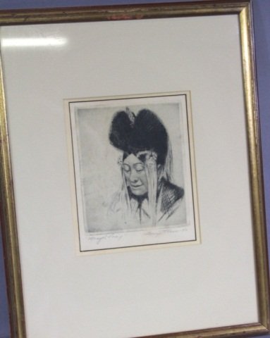 "MONGOL LADY" PORTRAIT:: 7.5"H X 6.25"W.
