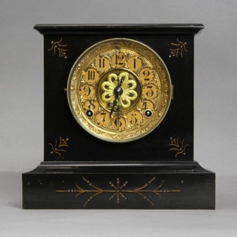 ANTIQUE MARBLE SHELF CLOCK:: 10"H X 4.5"D X 10.25"W.
